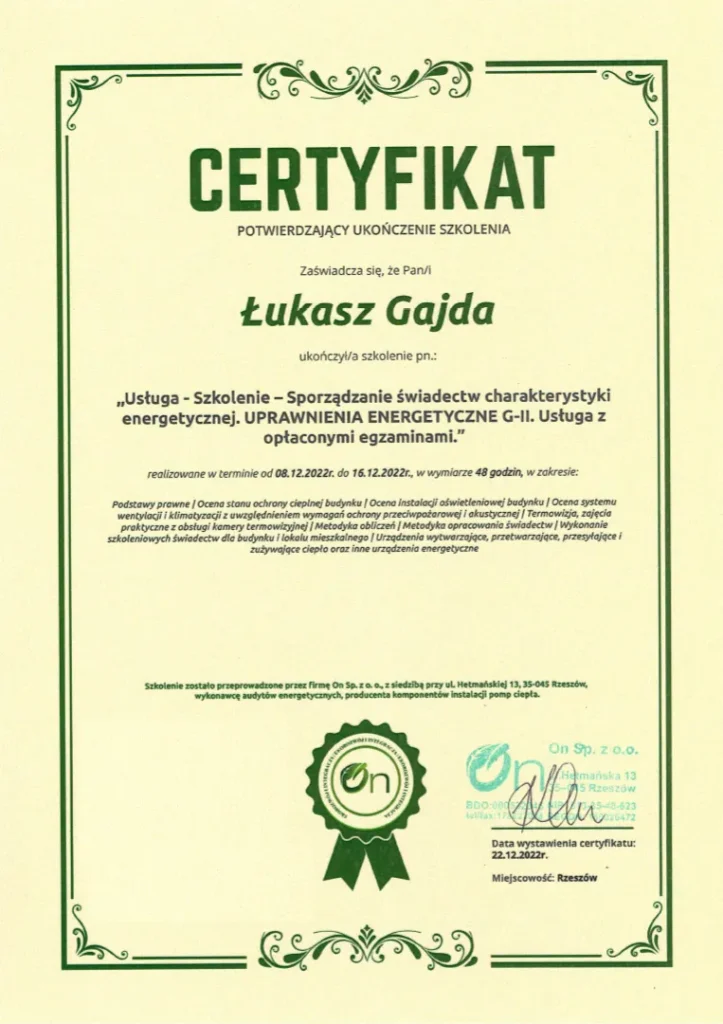 Certfikat Łukasz Gajda